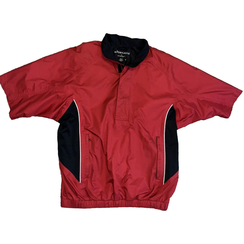 FOOTJOY DRYJOY Mens Medium 1/4 Zip Wind Rain Jacket Pullover Red Short Sleeve